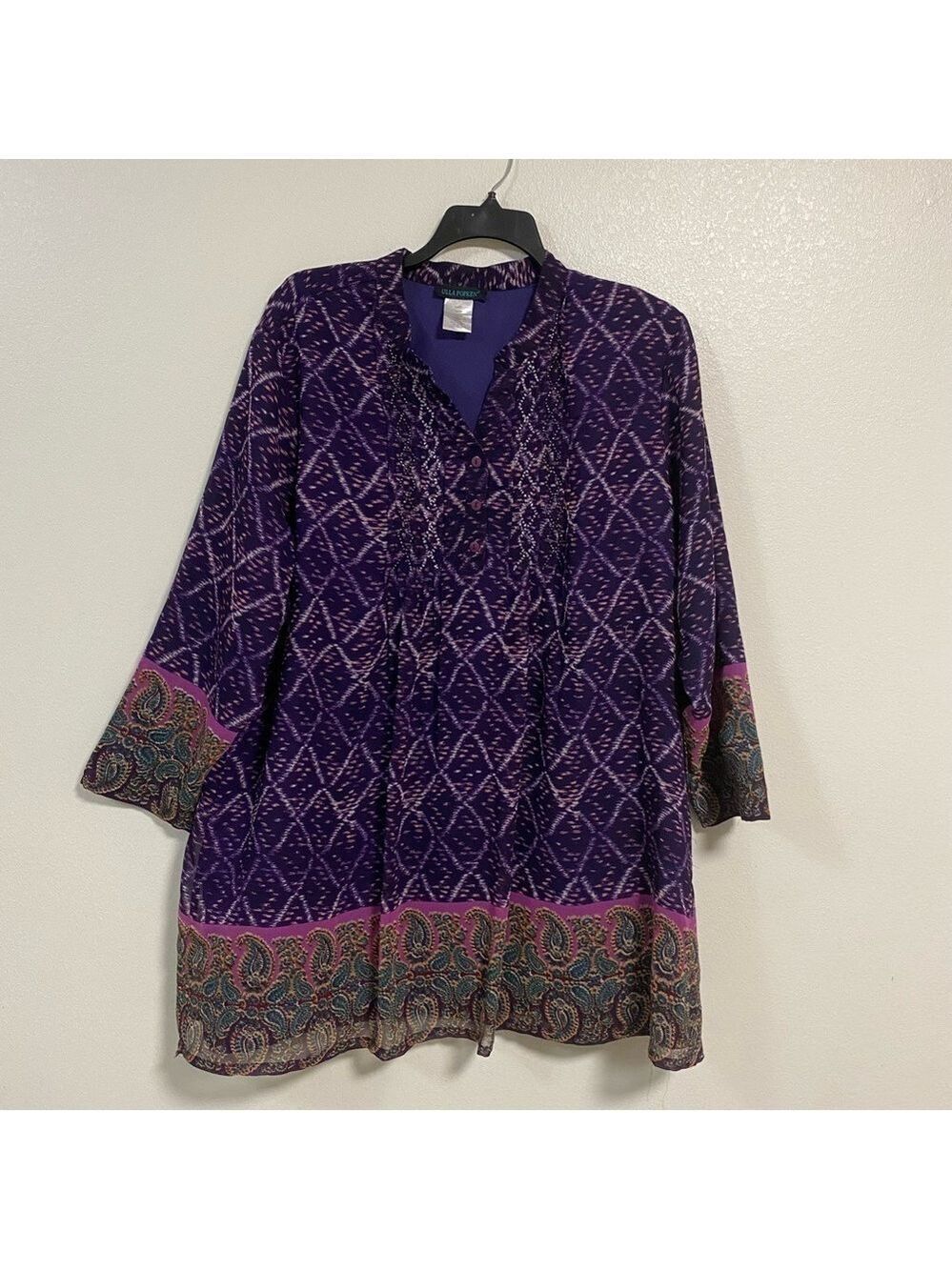 Ulla Popken paisley boarder Beaded Tunic Top Plus Size 24/26
